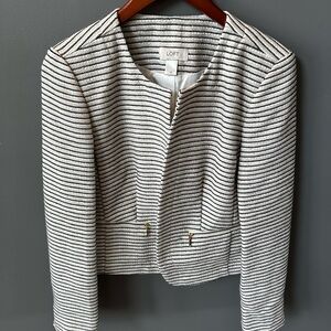 Lined Ann Taylor Loft Hip Length Jacket Size Medium White Navy